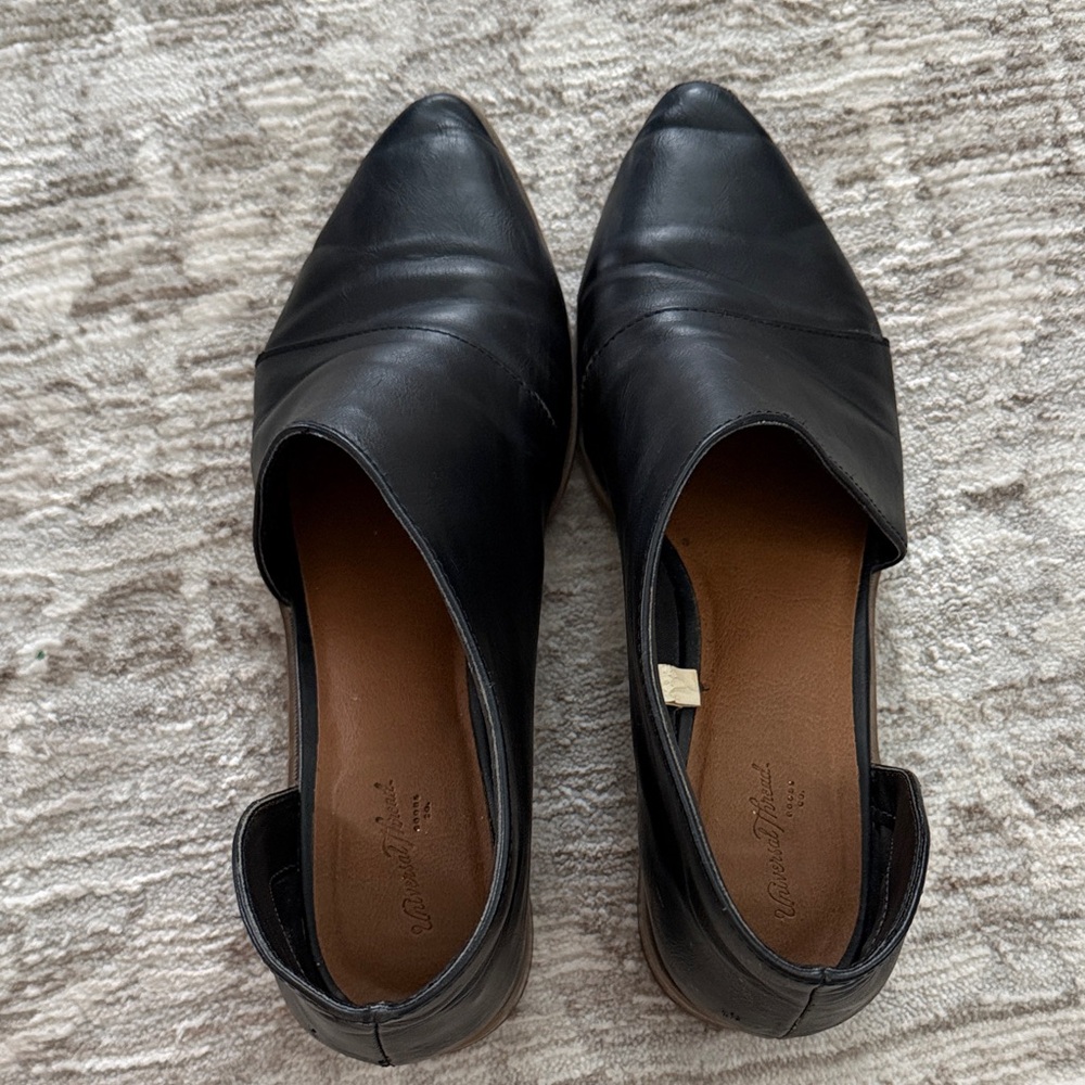 Universal Thread Black Leather Pointed-Toe Slip-O… - image 1